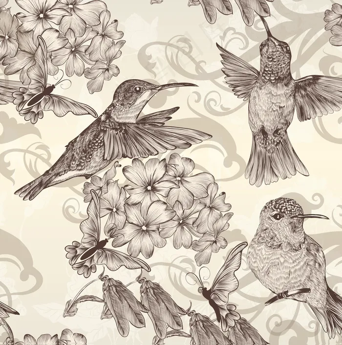 素色中国风花鸟艺术背景矢量素材eps,ai矢量模版下载