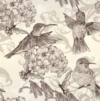 素色中国风花鸟艺术背景矢量素材