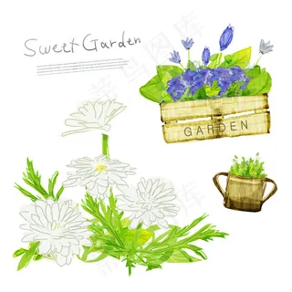 手绘花朵插画PSD素材