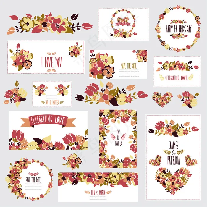 彩色植物花朵婚礼卡片模板下载eps,ai矢量模版下载