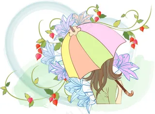 矢量图撑伞女孩