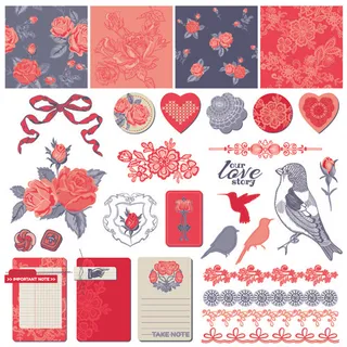 爱情元素装饰盒向量