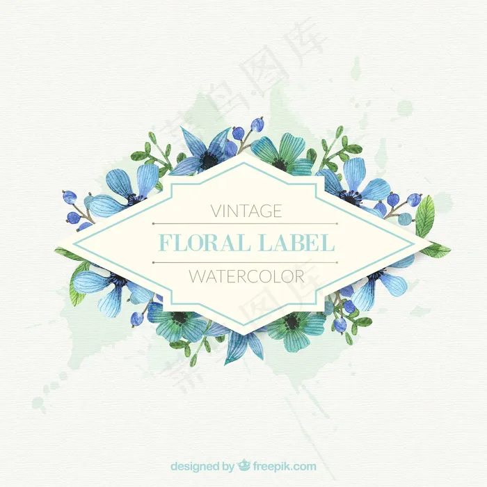 蓝色色调的装饰花标签eps,ai矢量模版下载