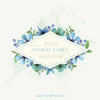 蓝色色调的装饰花标签