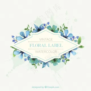 蓝色色调的装饰花标签