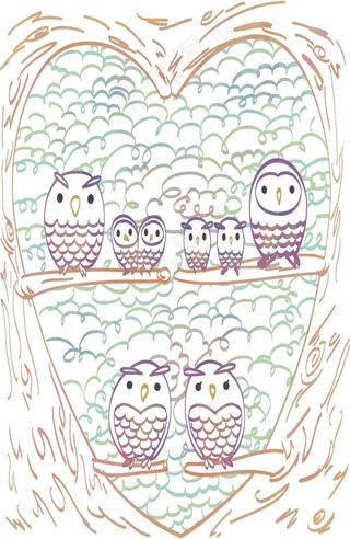 手绘 可爱 小鸟 心形 树