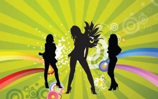 跳舞的女孩与背景矢量插画自由剪影