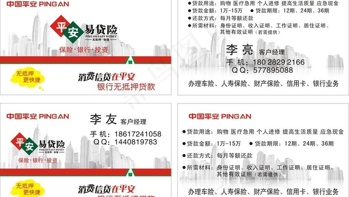 平安易贷险名片图片cdr矢量模版下载