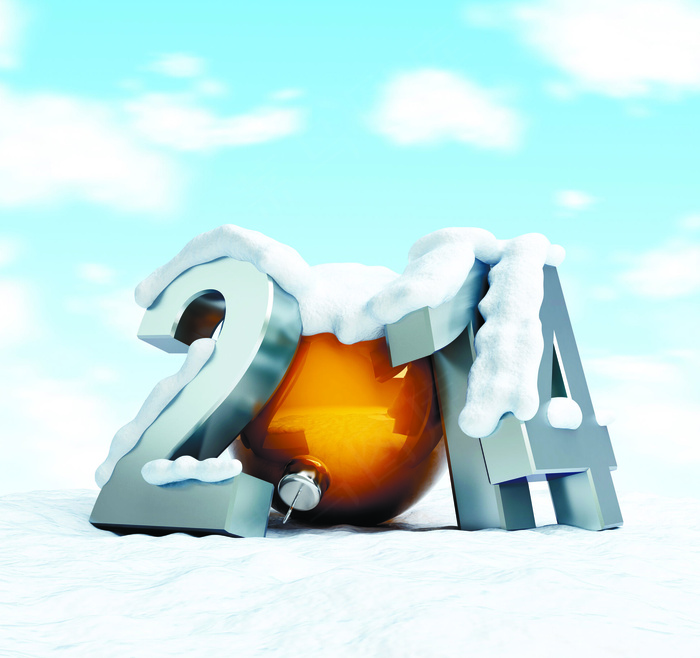 雪地上的2014金属字