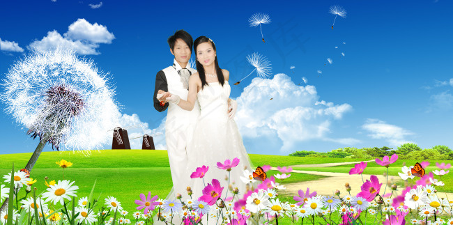 婚纱模板自然风景田园风光草原花海蓝...
