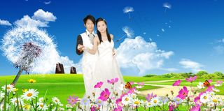 婚纱模板自然风景田园风光草原花海蓝...