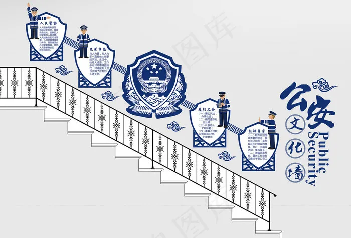  蓝色警营党建文化墙ai矢量模版下载