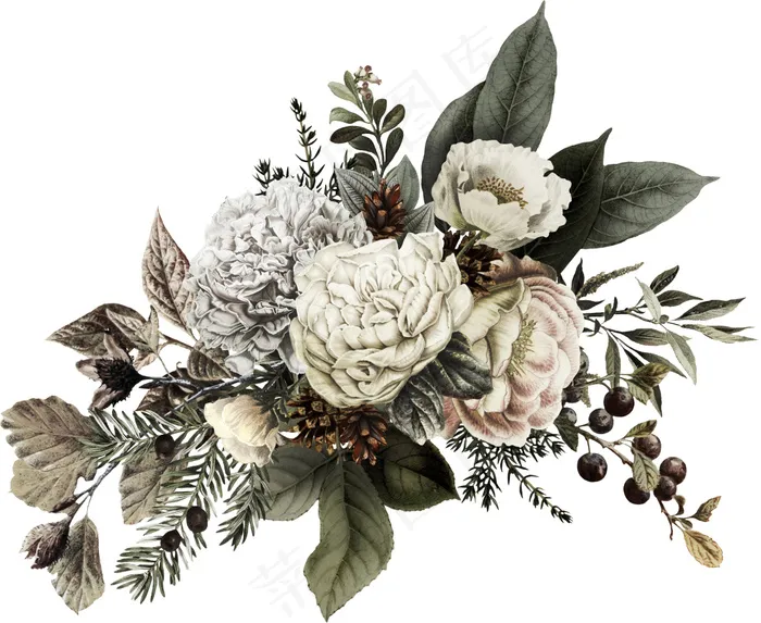 国画鲜花图片psd模版下载