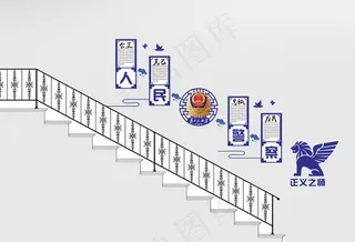蓝色警营党建走廊文化墙