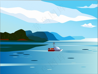 静谧海景扁平插画