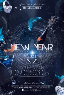 鸡尾酒香槟酒吧迪厅新年派对海报