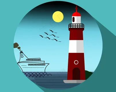 海上灯塔插画