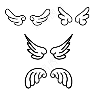 黑白翅膀卡通简约黑白矢量免扣元素