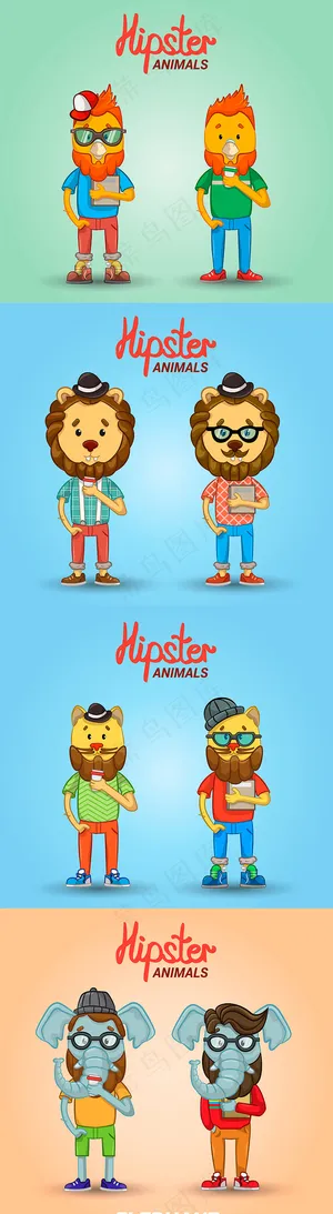 多款时髦动物人形插画矢量素材