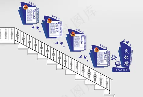 蓝色警营党建走廊文化墙