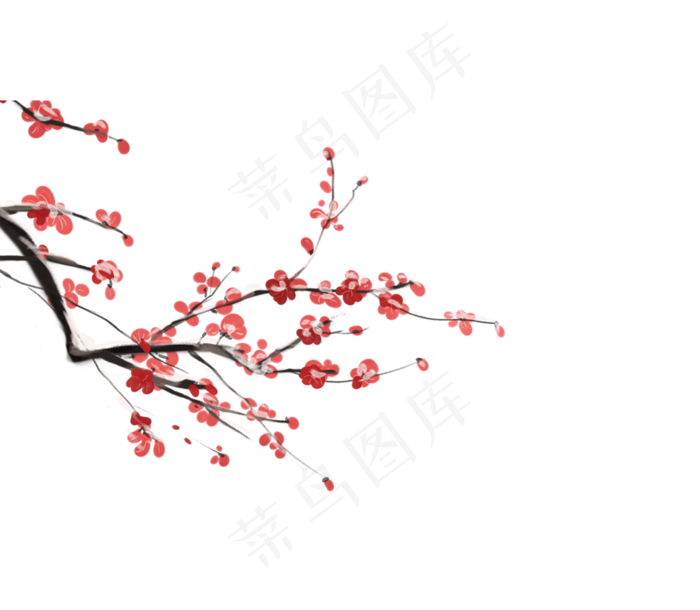 中国风手绘红色腊梅花