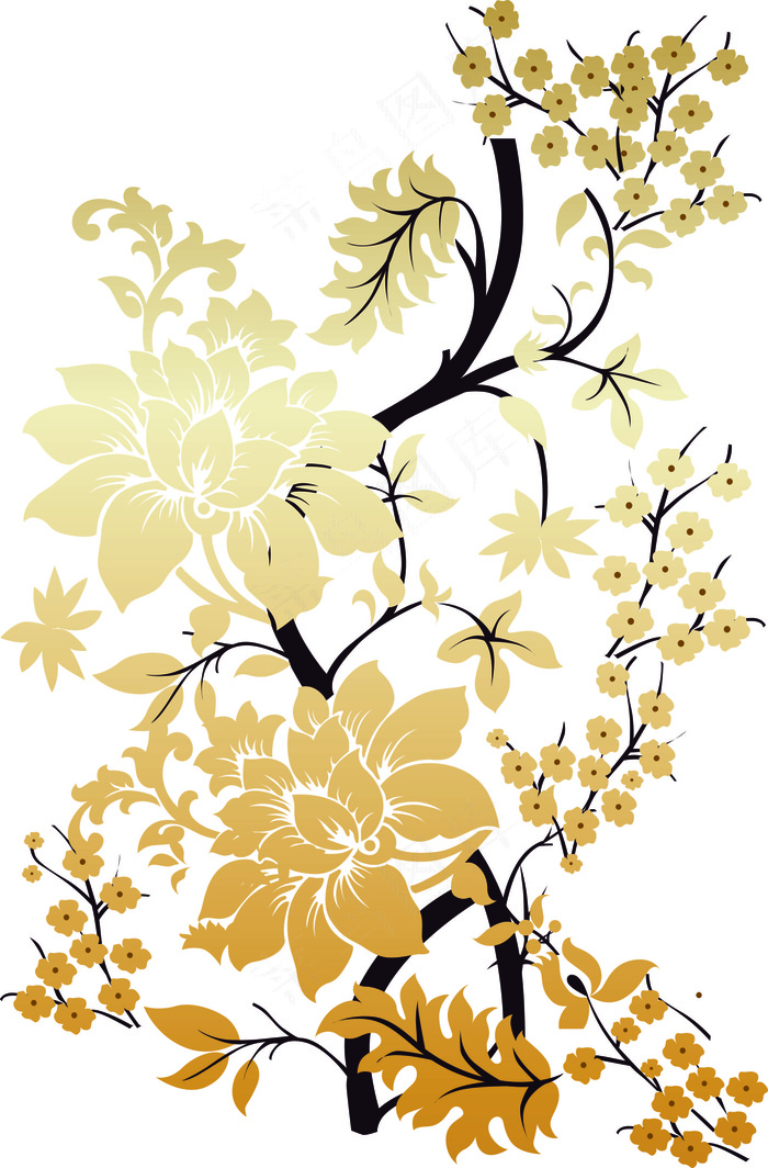矢量梅花金色古典梅花树枝中国风