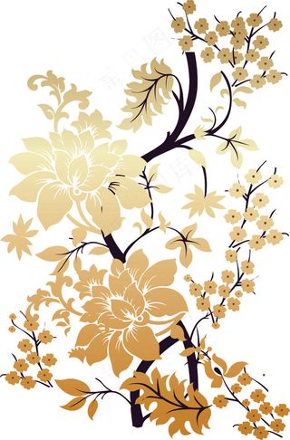 矢量梅花金色古典梅花树枝中国风