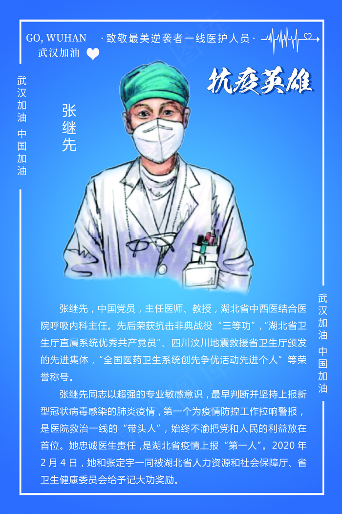 蓝色抗疫英雄张继先psd模版下载