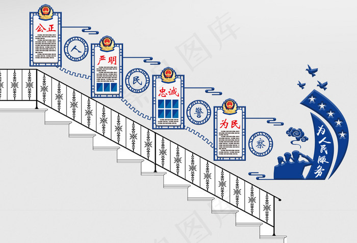  蓝色警营党建文化墙ai矢量模版下载