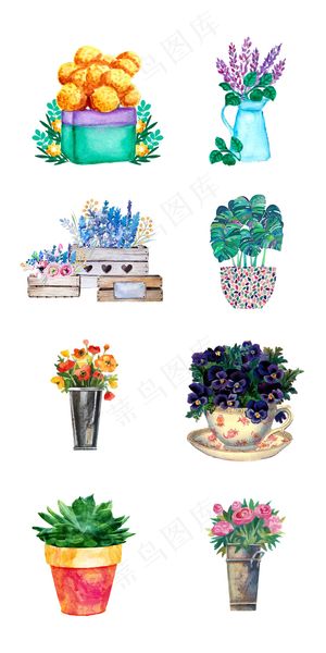 小清新手绘植物盆栽淘宝促销素材