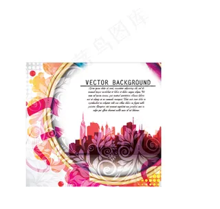 绚丽花纹城市背景矢量素材