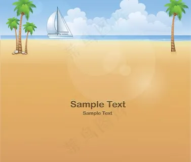 蓝天白云沙滩海洋帆船图片