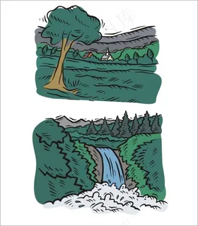 手绘瀑布 手绘瀑布