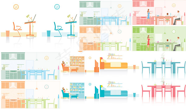 7个简单的家居生活插画矢量素材