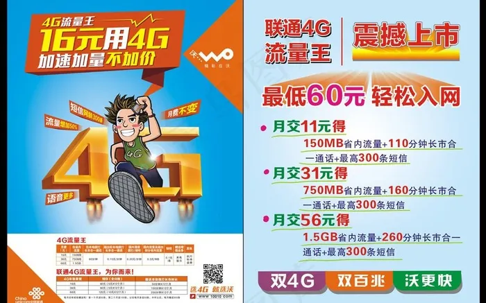 联通4G流量王单页设计cdr矢量模版下载