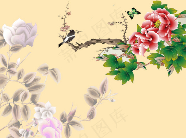 花素材背景墙(5906X4724(DPI:300))psd模版下载