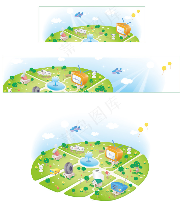 漫画风景 幻想世界 矢量素材 AI...ai矢量模版下载