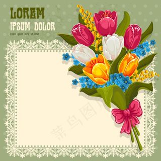郁金香与蕾丝花边背景矢量素材
