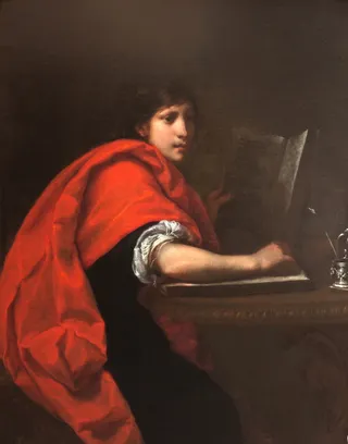 穿红衣的作家图片