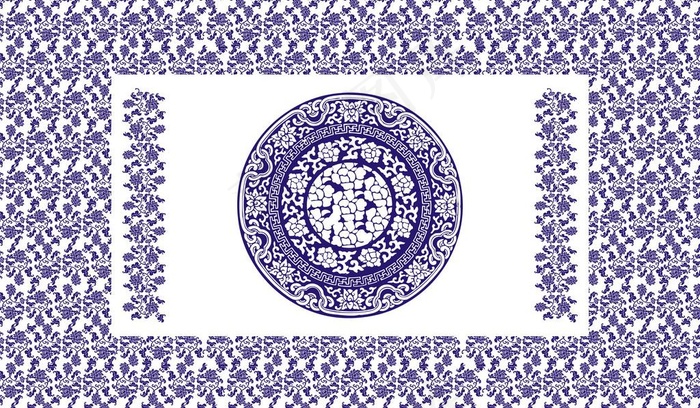 蓝彩青花古典图案
