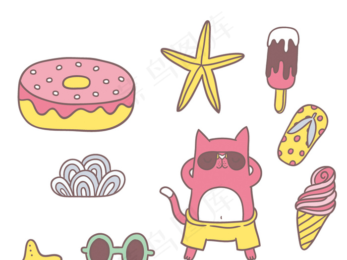 可爱沙滩沙堡动物元素eps矢量素材