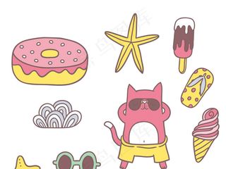 可爱沙滩沙堡动物元素eps矢量素材