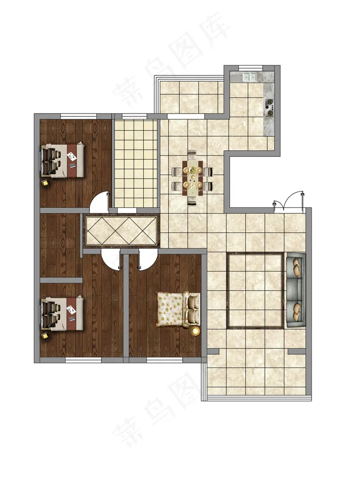 铺贴彩图房屋平面图(3265X4596(DPI:100))psd模版下载