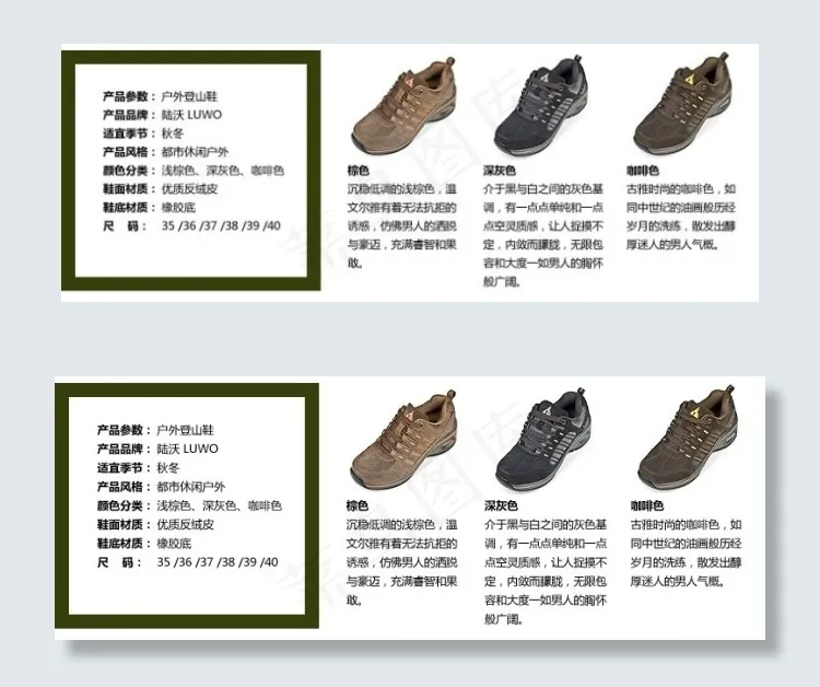 不同鞋子的产品信息psd模版下载