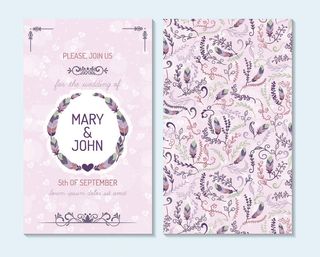 淡雅手绘花纹婚庆邀请卡