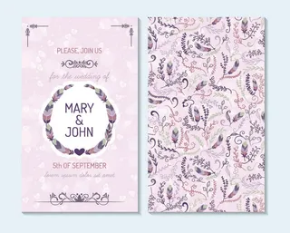 淡雅手绘花纹婚庆邀请卡