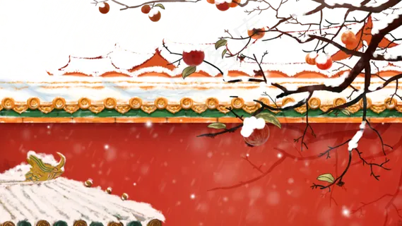 冬天霜降立冬围墙柿子树白雪,免抠元素 冬天霜降立冬围墙柿子树白雪,免抠元素