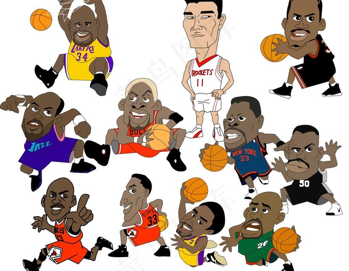 nba卡通人物集合图片(14173X11811(DPI:300))psd模版下载