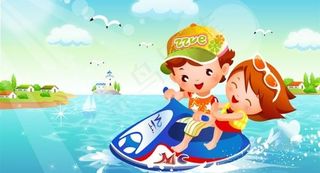 水上乘坐划艇的孩子们矢量素材