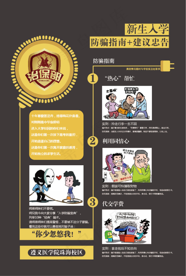 新生入学防骗指南海报ai矢量模版下载